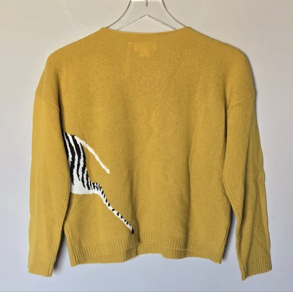 Anthropologie Maeve Cashmere Zebra Sweater Mustard Yellow Preppy XXSP - Picture 7 of 10